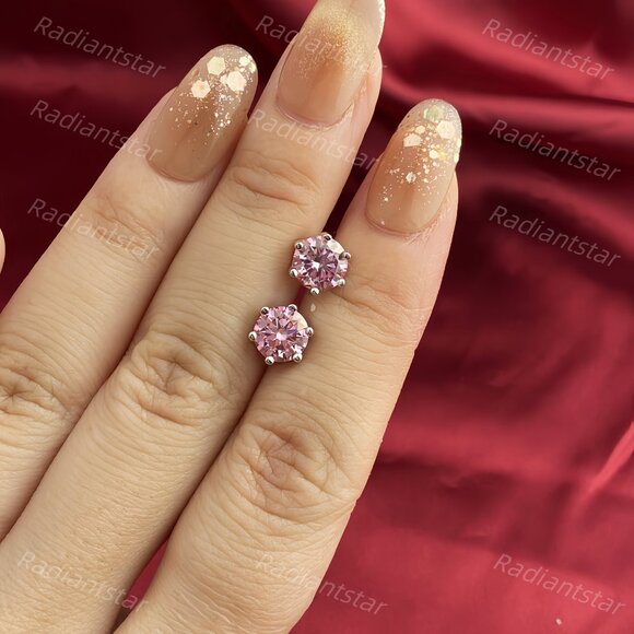 NEW Certified 2ct. t.w. Pink Moissanite 6 Prone Solitaire Stud Earrings - Picture 3 of 7